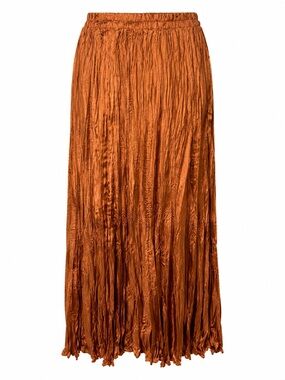 Vtg Savannah 100% Silk Crinkle Maxi Skirt Large Brown Rust Broomstick Boho Chic